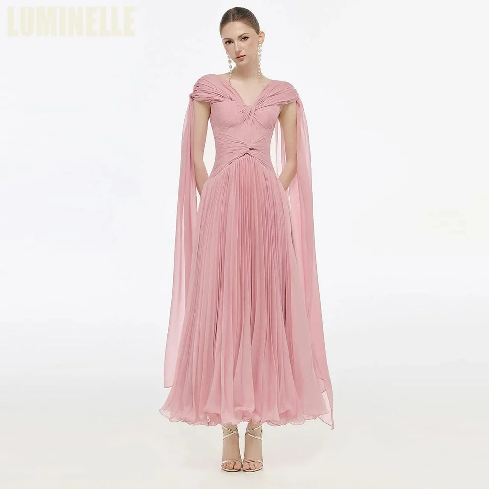 V-neck Chiffon Shawl Evening Dresses Ankle Length Pleated Pink Party Prom Dress 2026 Empire Waist Women's Formal Gowns Customize
V-neck Chiffon Shawl Evening Dresses Ankle Length Pleated Pink Party Prom Dress 2026 Empire Waist Women's Formal Gowns Customize