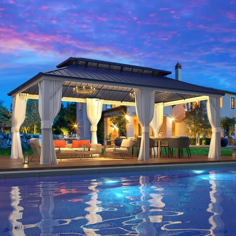 12'x20 'galvanized steel double top metal pavilion, aluminum frame, permanent outdoor pavilion, with curtains and mesh
12'x20 'galvanized steel double top metal pavilion, aluminum frame, permanent outdoor pavilion, with curtains and mesh