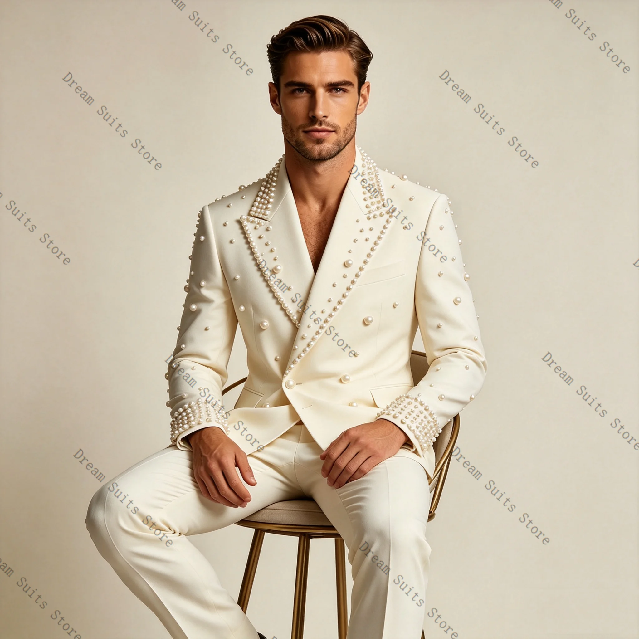 Luxury Pearls White Men Suit Set 2 Pcs Blazer+Pants Trousers Customized Cotton Formal Office Jacket Wedding Tuxedos Prom Coat
Luxury Pearls White Men Suit Set 2 Pcs Blazer+Pants Trousers Customized Cotton Formal Office Jacket Wedding Tuxedos Prom Coat