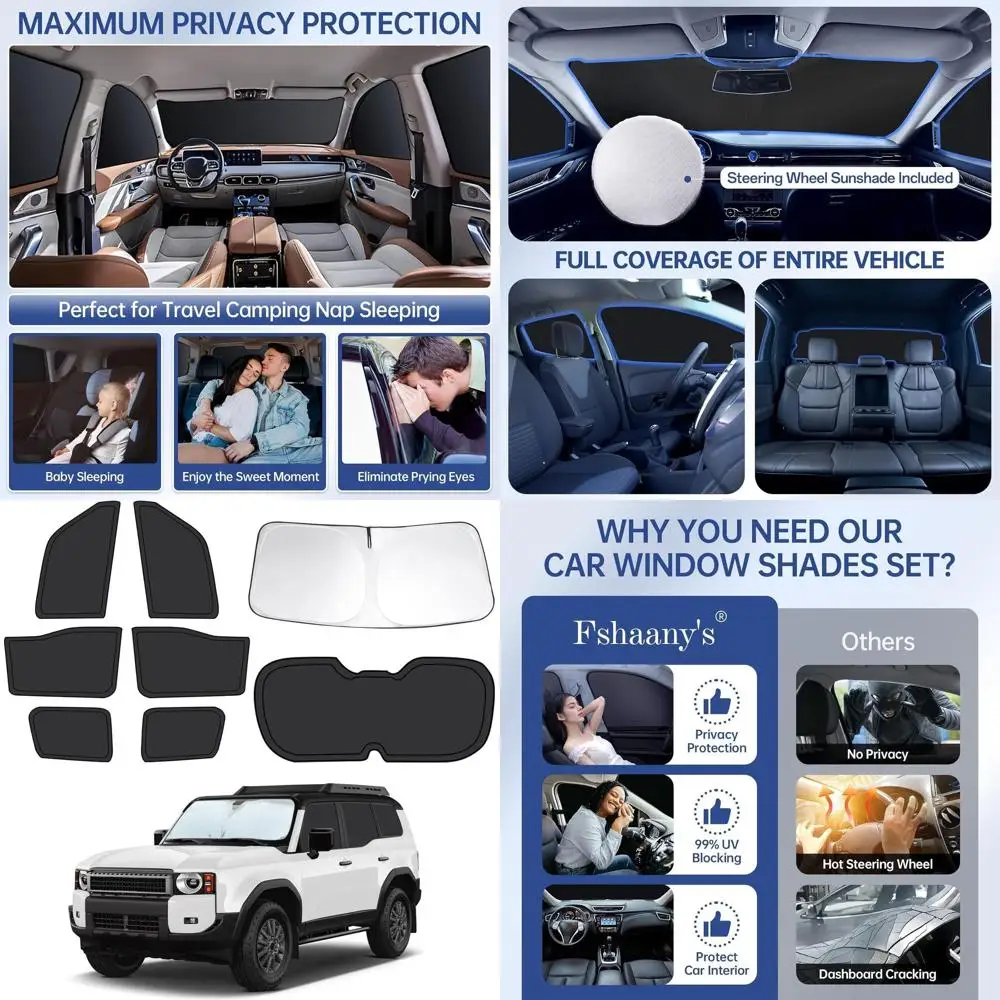 Toyota Land Cruiser Prado 250 (2024-2026) Car Window Privacy Covers - UV-Blocking Sunshades for Front, Rear & Side Windows
Toyota Land Cruiser Prado 250 (2024-2026) Car Window Privacy Covers - UV-Blocking Sunshades for Front, Rear & Side Windows