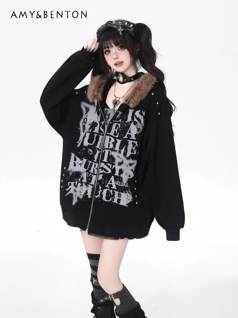 American Retro Letter Street Rock Hot Girl Loose Fur Collar Hooded Jacket Top Autumn Winter New Sweet Cool Y2K Jackets for Women
American Retro Letter Street Rock Hot Girl Loose Fur Collar Hooded Jacket Top Autumn Winter New Sweet Cool Y2K Jackets for Women