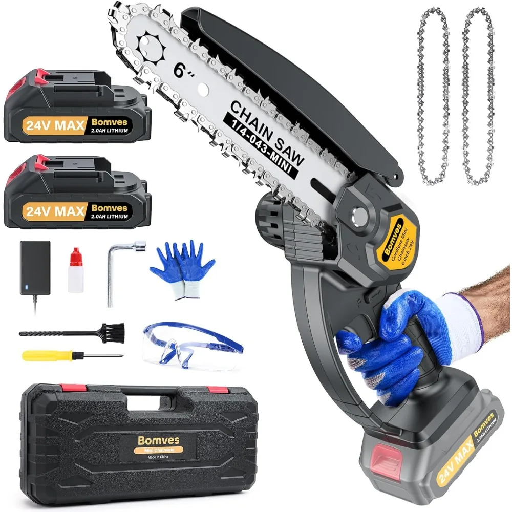 6-INCH Electric Power Chainsaw, Battery Powered 2Pcs 24V 2000MAH Rechargeable Battery with Splash Guard for Wood Cutting
6-INCH Electric Power Chainsaw, Battery Powered 2Pcs 24V 2000MAH Rechargeable Battery with Splash Guard for Wood Cutting
