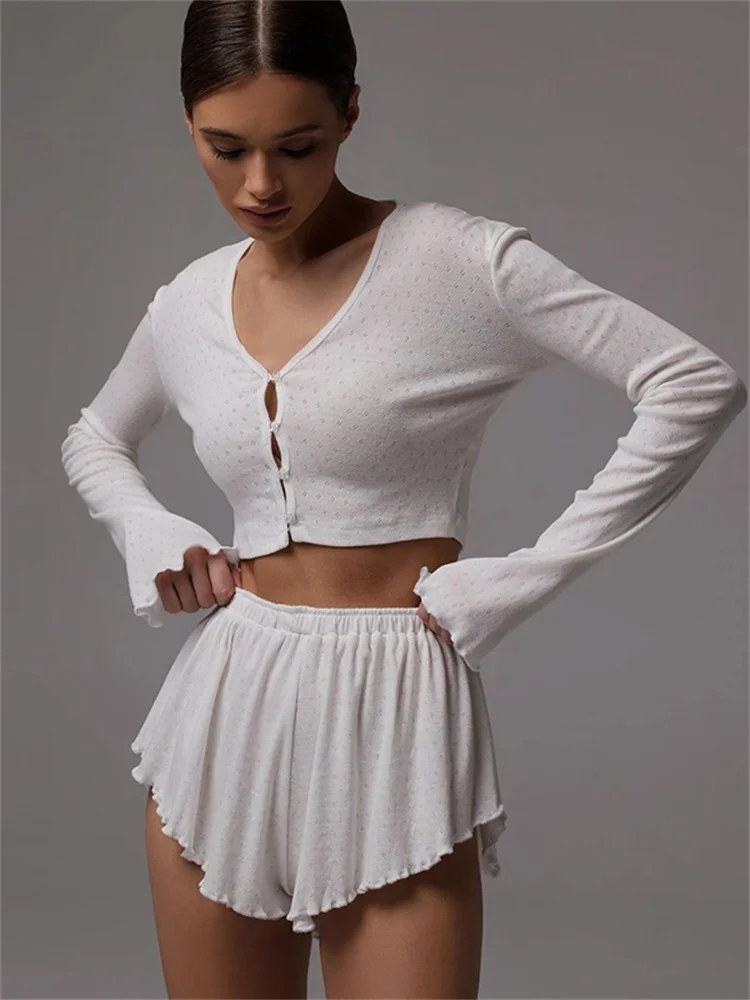 Whatiwear Casual Simple 2 Piece Set Women Single Breasted Full Sleeve Crop Tops+Ruched Ruffles Shorts Daily Elegant Trend Suits
Whatiwear Casual Simple 2 Piece Set Women Single Breasted Full Sleeve Crop Tops+Ruched Ruffles Shorts Daily Elegant Trend Suits