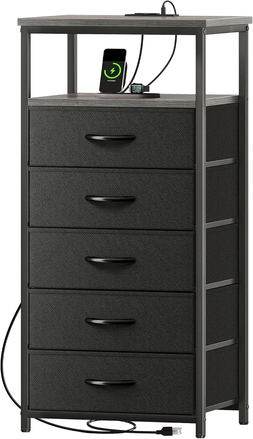 5 Drawers Tall Dresser With Charging Station, Dresser For Bedroom, Tall Night Stand, Chest Of Drawers With Open Shelf, Bedside
5 Drawers Tall Dresser With Charging Station, Dresser For Bedroom, Tall Night Stand, Chest Of Drawers With Open Shelf, Bedside