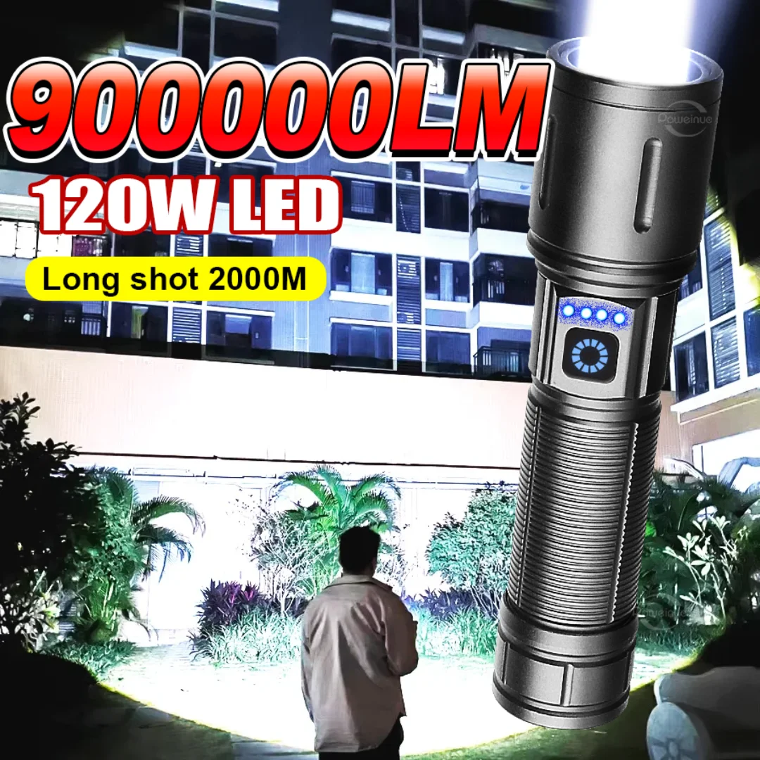 Super Bright 900000LM Flashlight 120W High Power LED Flashlight Waterproof Rechargeable 26650 Torch Outdoor Camping Lantern
Super Bright 900000LM Flashlight 120W High Power LED Flashlight Waterproof Rechargeable 26650 Torch Outdoor Camping Lantern