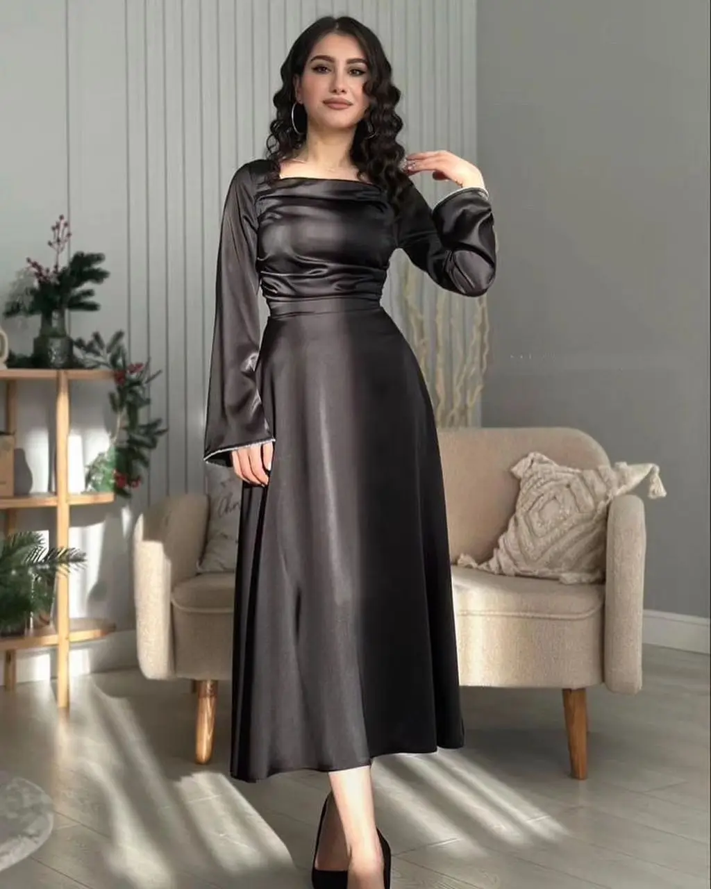 Customized Black Long Sleeves Prom Dresses Pleated Ankle Length Back Zipper Party Dresses Evening Dresses
Customized Black Long Sleeves Prom Dresses Pleated Ankle Length Back Zipper Party Dresses Evening Dresses
