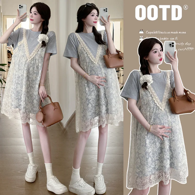 Pregnant Women's Clothing 2025 Summer New Korean Sweet Lace Patchwork Fake Two-piece Dress
Pregnant Women's Clothing 2025 Summer New Korean Sweet Lace Patchwork Fake Two-piece Dress