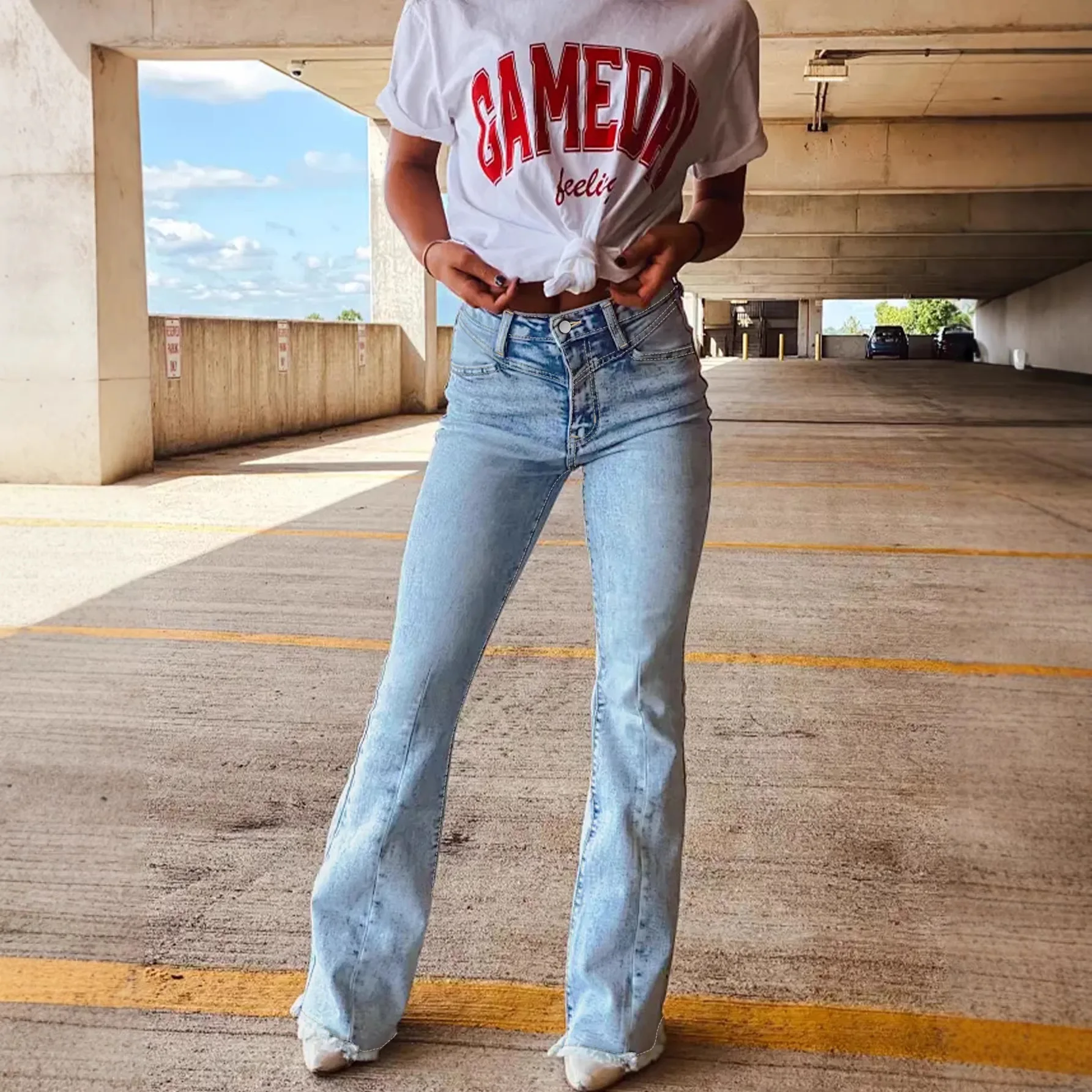 Women's High Waist Bell Bottom Jeans Loose Fit High Elasticity Denim Blue Color OZONWILDRRIESTK
Women's High Waist Bell Bottom Jeans Loose Fit High Elasticity Denim Blue Color OZONWILDRRIESTK