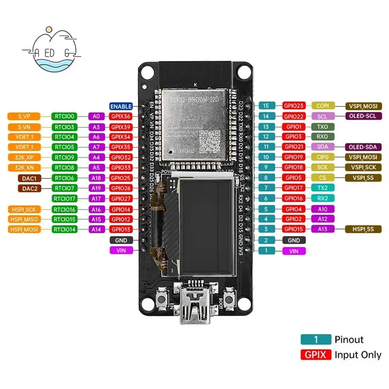 AED6-ESP32 ESP-WROOM-32D WIFI Bluetooth Макетная плата CH340 с OLED-экраном 0,96 Желтый Синий Дисплей
AED6-ESP32 ESP-WROOM-32D WIFI Bluetooth Макетная плата CH340 с OLED-экраном 0,96 Желтый Синий Дисплей