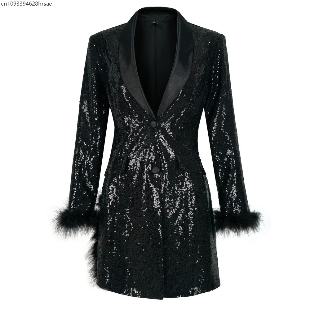 Solid Patchwork Sequins Blazer For Women Notched Collar Long Sleeve Spliced Feathers Elegant Blazers Party Club Evening Dress
Solid Patchwork Sequins Blazer For Women Notched Collar Long Sleeve Spliced Feathers Elegant Blazers Party Club Evening Dress