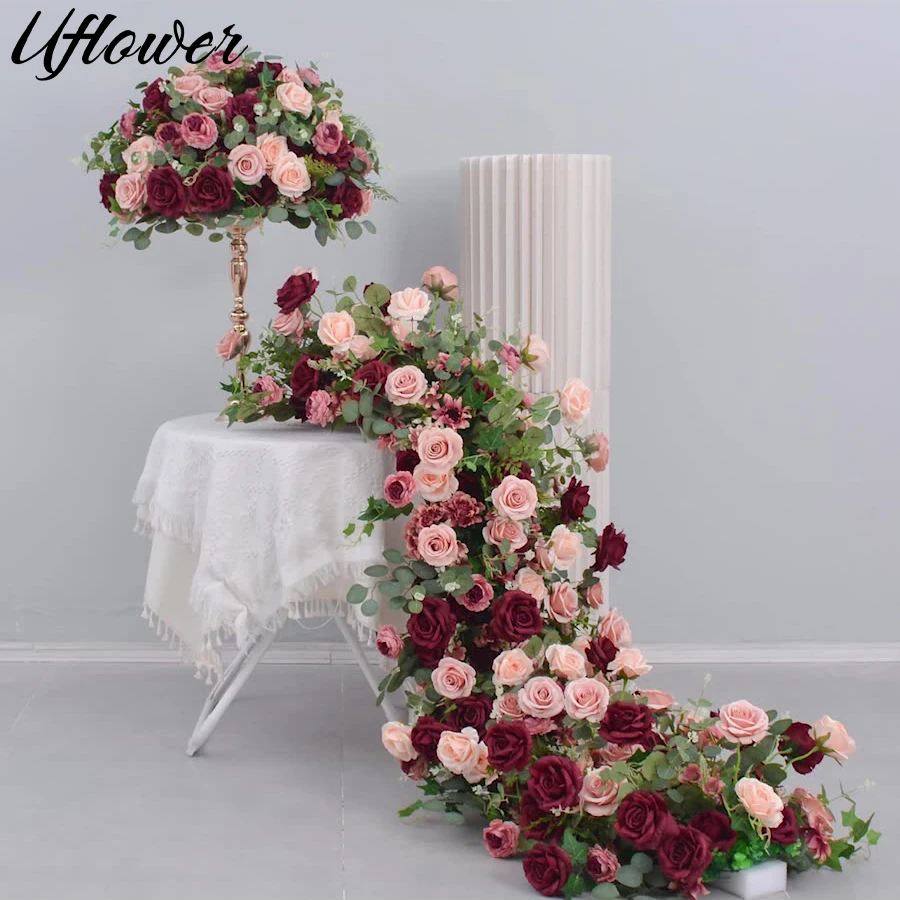 Uflower Red Rose Green Leaf Artificial Flowers Row Arrangement Wedding Table Center Flower ball Event Party Backdrop Decor Props
Uflower Red Rose Green Leaf Artificial Flowers Row Arrangement Wedding Table Center Flower ball Event Party Backdrop Decor Props
