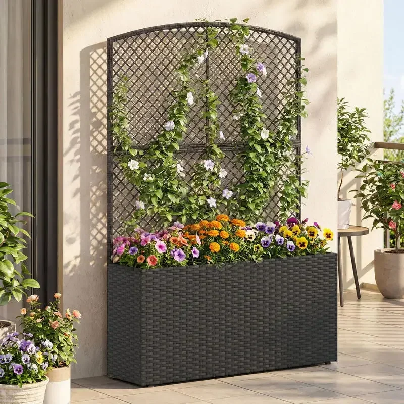 58 Inch Raised Garden Bed with Trellis and Wicker Planter Box-Black
58 Inch Raised Garden Bed with Trellis and Wicker Planter Box-Black