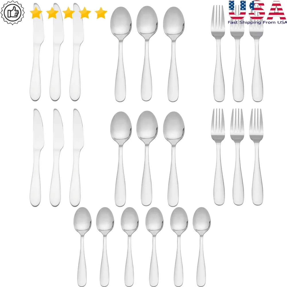 24 Piece Flatware Set 6 Stainless Steel Cutlery Rust Resistant Dinnerware Knives Forks Spoons Service
24 Piece Flatware Set 6 Stainless Steel Cutlery Rust Resistant Dinnerware Knives Forks Spoons Service