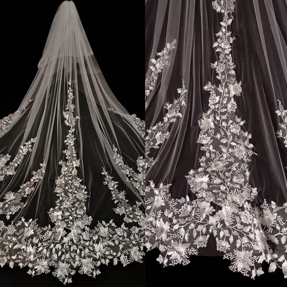 Luxury Wedding Veils Appliques Two Layer Long Cathedral Length Veils Applique Edge With Comb Custom Made Bridal Accessories
Luxury Wedding Veils Appliques Two Layer Long Cathedral Length Veils Applique Edge With Comb Custom Made Bridal Accessories