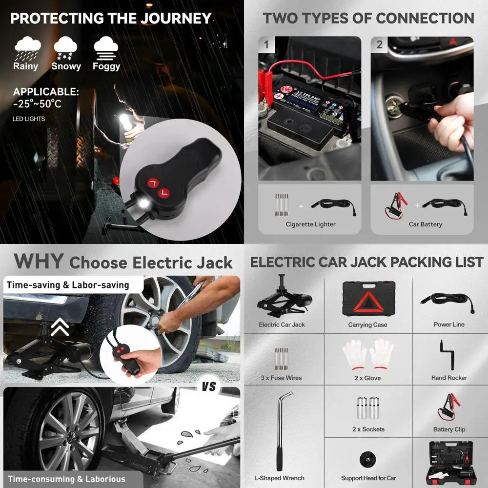 Portable 12V 3-Ton Electric Scissor Jack Kit, 17.7 Lift Range, for SUVs and Sedans, Ideal for Tire Changes and Emergencies
Portable 12V 3-Ton Electric Scissor Jack Kit, 17.7 Lift Range, for SUVs and Sedans, Ideal for Tire Changes and Emergencies