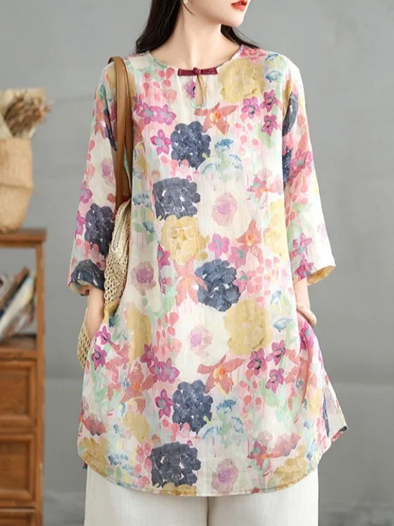 Artistic Cotton Linen T-irt Mid-Length Print Svel round Ne Split Summer Top for Women Large Size Commute Sle
Artistic Cotton Linen T-irt Mid-Length Print Svel round Ne Split Summer Top for Women Large Size Commute Sle