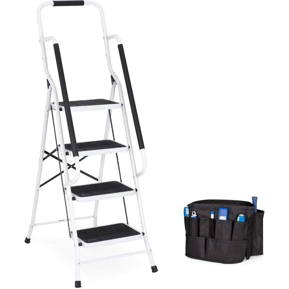 4- Step Ladder, Folding Portable Step Stool w/Padded Hand Grips, Non Slip Rubber Feet, Attachable Tool Bag 225lbs Capacity
4- Step Ladder, Folding Portable Step Stool w/Padded Hand Grips, Non Slip Rubber Feet, Attachable Tool Bag 225lbs Capacity