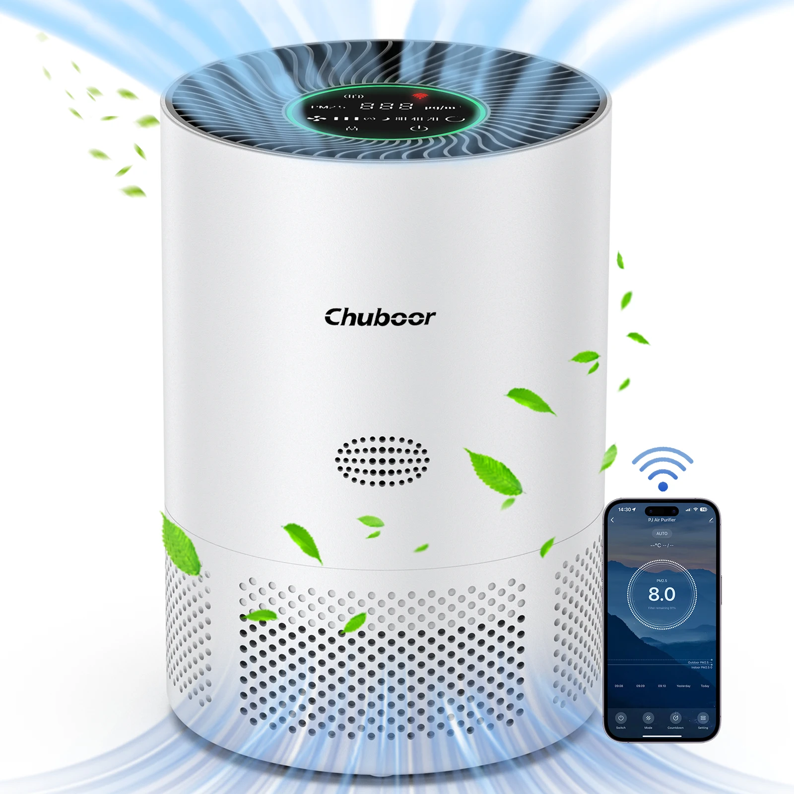 Chuboor Air Purifier with WiFi APP Control & Real-time PM2.5 Display, for Home, Bedroom, Living Room, Kitchen & Laundry Room,H13 True HEPA Removes Smoke, Dust, Pollen, Pet Hair, Odors, Allergies & Germs, Ultra-Quiet 23dB Sleep Washable Filter, Energy Sav
Chuboor Air Purifier with WiFi APP Control & Real-time PM2.5 Display, for Home, Bedroom, Living Room, Kitchen & Laundry Room,H13 True HEPA Removes Smoke, Dust, Pollen, Pet Hair, Odors, Allergies & Germs, Ultra-Quiet 23dB Sleep Washable Filter, Energy Sav