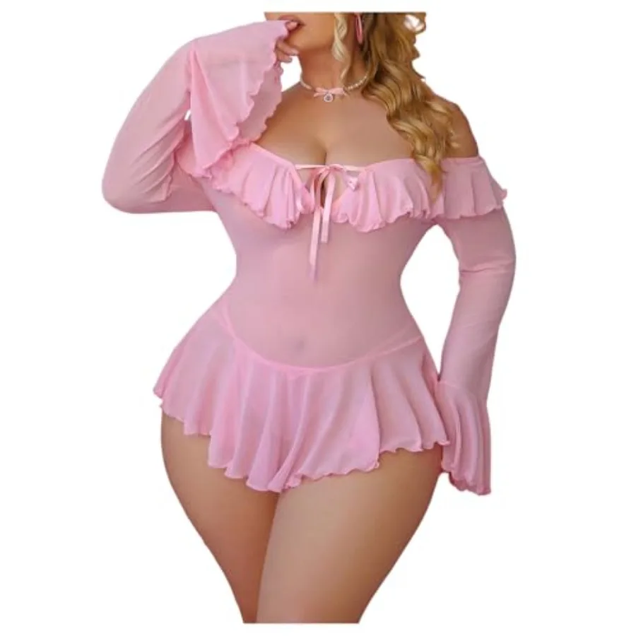 SHENHE Women's Plus Size Long Sleeve Lingerie Ruffle Mesh Sheer Babydoll Nightgown Nightdress with Thong
SHENHE Women's Plus Size Long Sleeve Lingerie Ruffle Mesh Sheer Babydoll Nightgown Nightdress with Thong