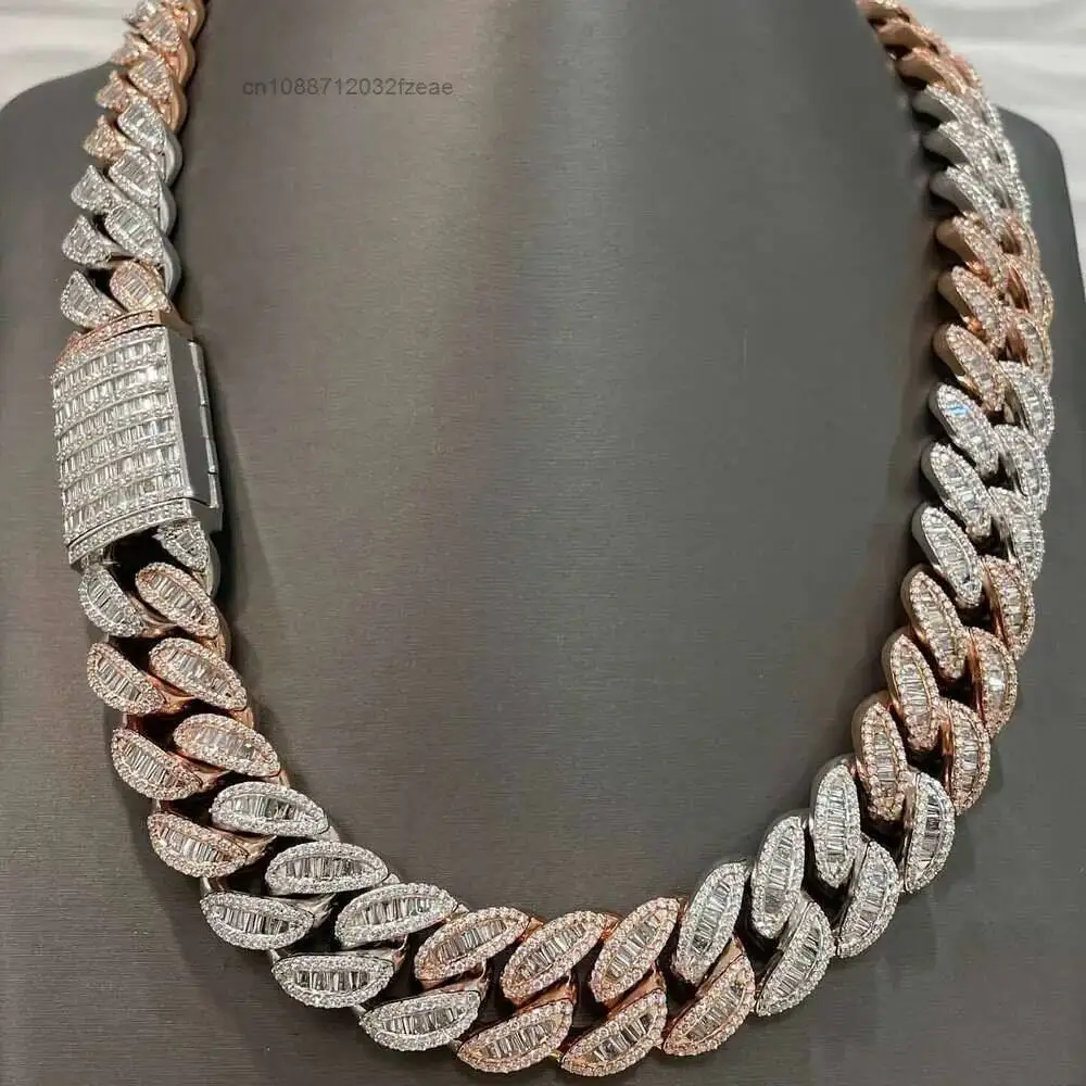 Luxury Hip Hop Rapper Jewelry 925 Sterling Silver 20mm Twotone Baguette Moissanite Miami Iced Out Cuban Link Chain Necklace.
Luxury Hip Hop Rapper Jewelry 925 Sterling Silver 20mm Twotone Baguette Moissanite Miami Iced Out Cuban Link Chain Necklace.