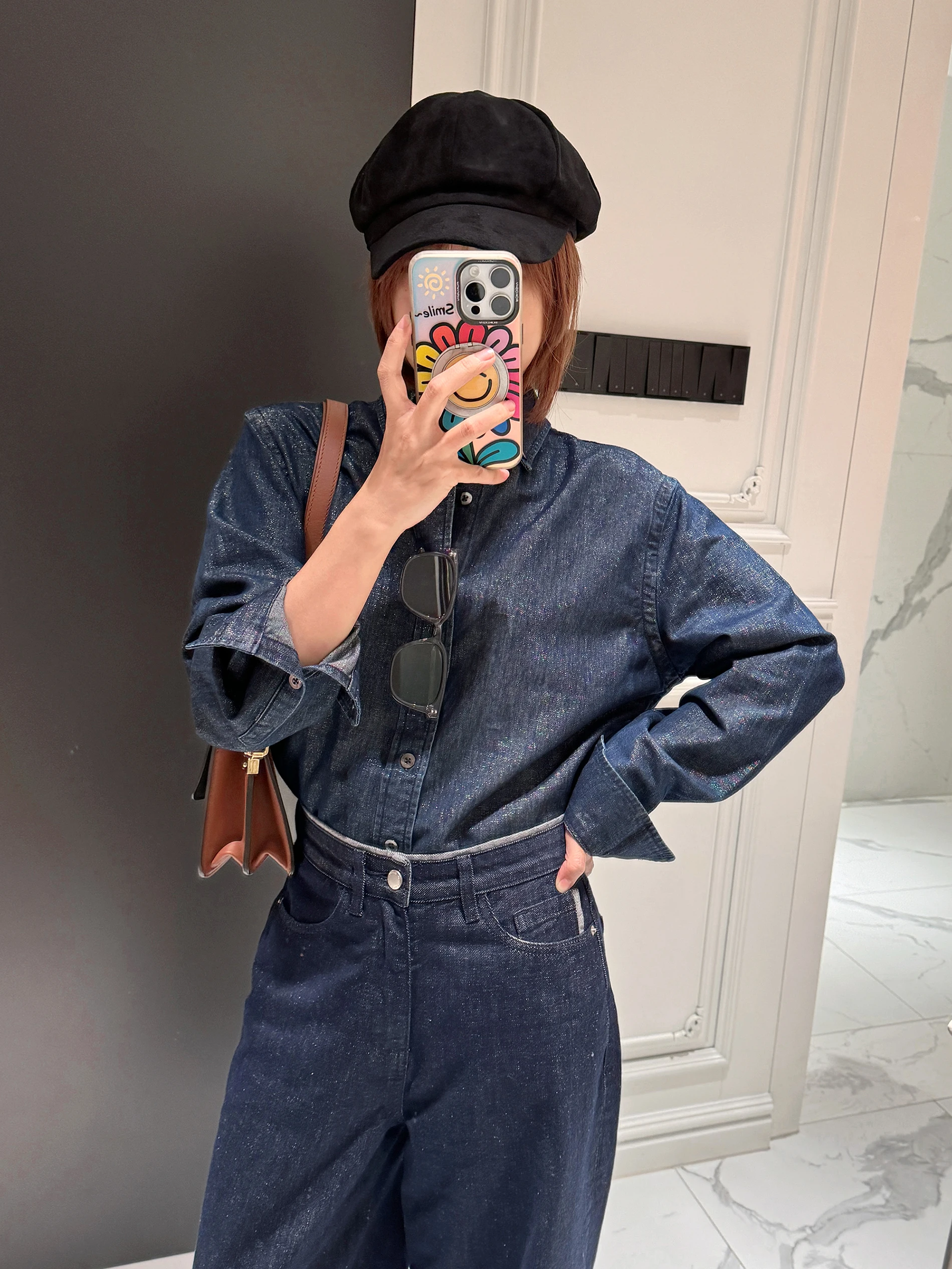 Ele Long Sve Women's Denim irt Cotton Blend Metallic Tead Vintage Sle Ciwalk Friendly Breathable Faionable
Ele Long Sve Women's Denim irt Cotton Blend Metallic Tead Vintage Sle Ciwalk Friendly Breathable Faionable