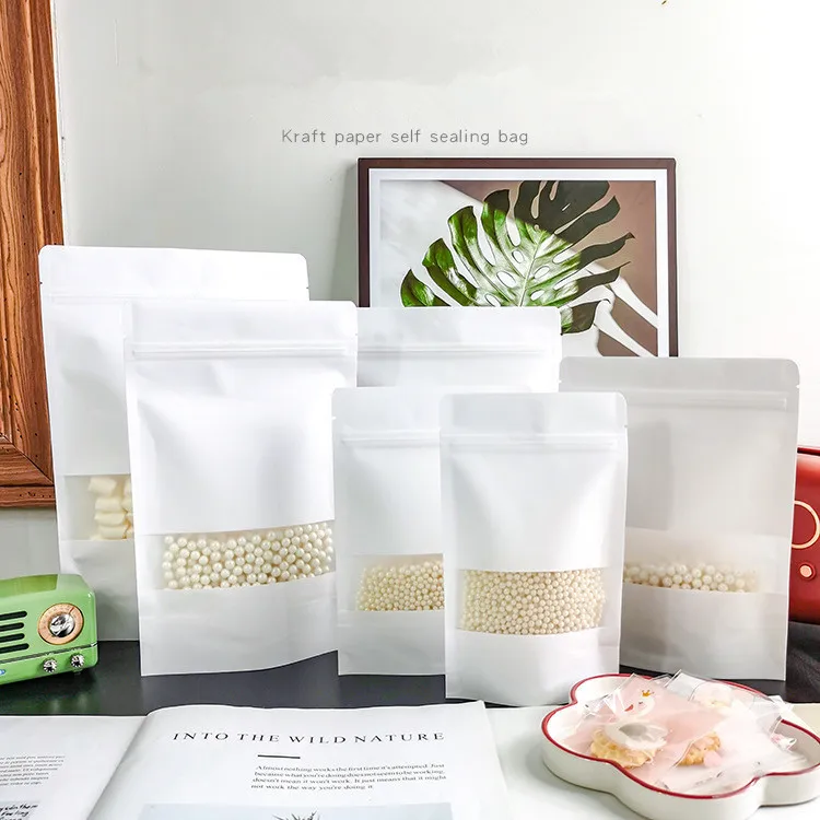 10Pcs Thicken Clear Window Plastic White Kraft Paper Bag Self-supporting Ziplock Food Tea Sealed Packaging
10Pcs Thicken Clear Window Plastic White Kraft Paper Bag Self-supporting Ziplock Food Tea Sealed Packaging