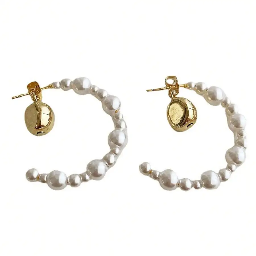 White C-Shaped Pearl Hoop Earrings For Women Stylish Versatile Fashion Jewelry
White C-Shaped Pearl Hoop Earrings For Women Stylish Versatile Fashion Jewelry