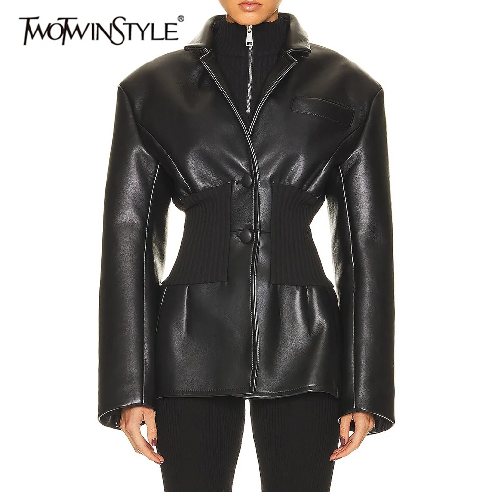 TWOTWINSTYLE Black Spliced Button Chic Jacket Female Lapel Long Sleeve Slimming Temperament Women's Jackets Autumn Fashion New
TWOTWINSTYLE Black Spliced Button Chic Jacket Female Lapel Long Sleeve Slimming Temperament Women's Jackets Autumn Fashion New