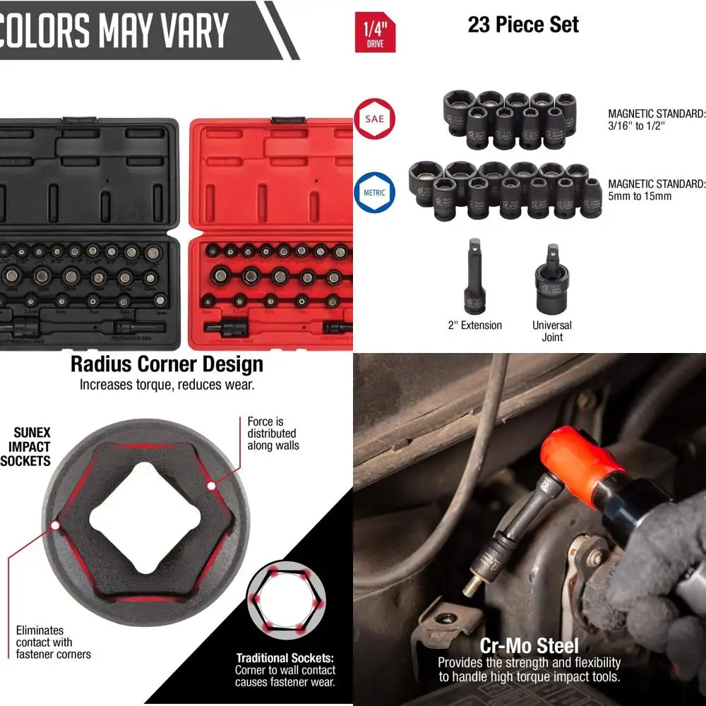 1818 1/4-Inch Drive Magnetic Fractional and Metric Impact Socket Set, Inch/Metric, Standard, 6-Point, Cr-Mo, 3/16-Inch - 1/2-Inc
1818 1/4-Inch Drive Magnetic Fractional and Metric Impact Socket Set, Inch/Metric, Standard, 6-Point, Cr-Mo, 3/16-Inch - 1/2-Inc