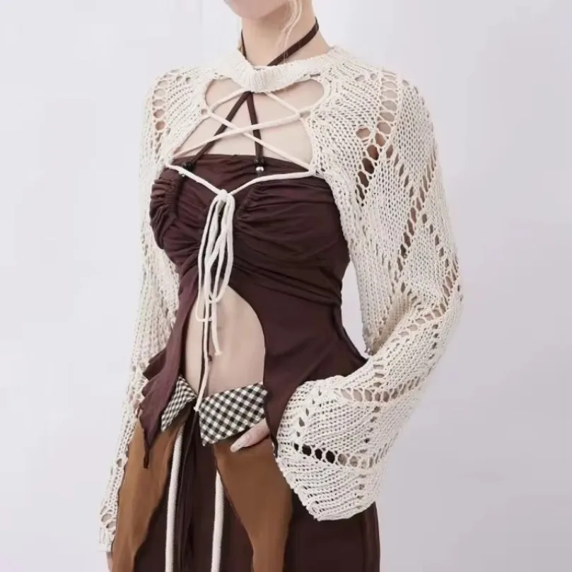 Summer Vintage Hollow Out Knitted Cardigan Y2k E-Girl O-neck Lace Up Tops Women New Loose Long Sleeve All-match 2024 Sweaters
Summer Vintage Hollow Out Knitted Cardigan Y2k E-Girl O-neck Lace Up Tops Women New Loose Long Sleeve All-match 2024 Sweaters