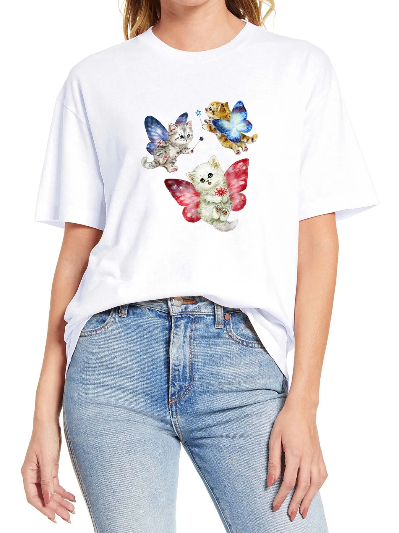 Three Cats With Butterfly Wings Male and Female 100% Cotton Funny Short Sleeve T-Shirt Fashion Women Casual Streetwear Clothing
Three Cats With Butterfly Wings Male and Female 100% Cotton Funny Short Sleeve T-Shirt Fashion Women Casual Streetwear Clothing