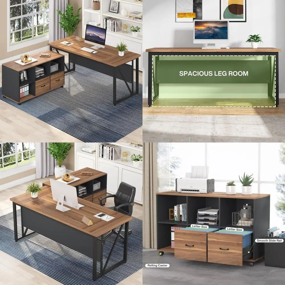 Письменный стол руководителя 63 дюйма и боковой шкаф 47 дюймов, L-образный компьютерный стол для дома и офиса с ящиками и полками для хранения.
Письменный стол руководителя 63 дюйма и боковой шкаф 47 дюймов, L-образный компьютерный стол для дома и офиса с ящиками и полками для хранения.