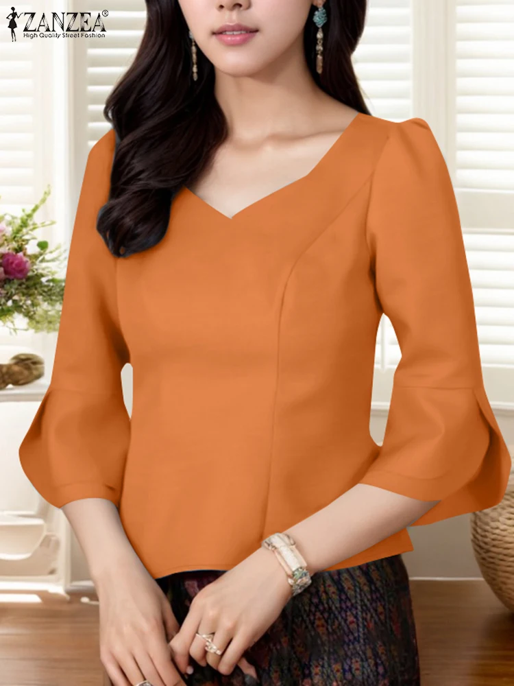 ZANZEA Elegant Office Work Shirts Summer Women V Neck 3/4 Sleeve Blouse Solid Loose Tops Female Chemise Fashion Holiday Blusas
ZANZEA Elegant Office Work Shirts Summer Women V Neck 3/4 Sleeve Blouse Solid Loose Tops Female Chemise Fashion Holiday Blusas