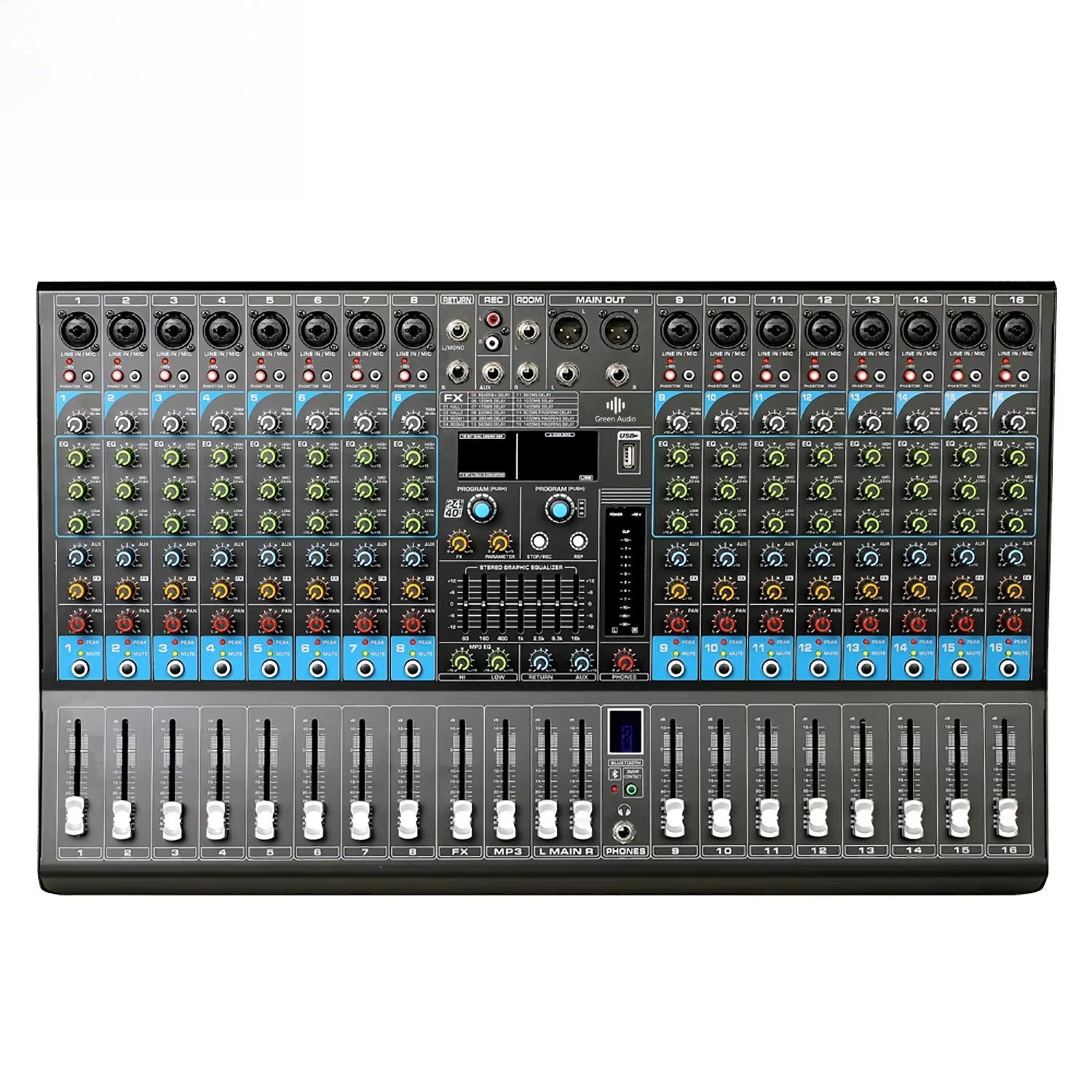 GAX-GL16 Professional Audio Mixer 16 Channel USB Stage Karaoke Conference Effects Mixing Console With 48V Phantom Power
GAX-GL16 Professional Audio Mixer 16 Channel USB Stage Karaoke Conference Effects Mixing Console With 48V Phantom Power