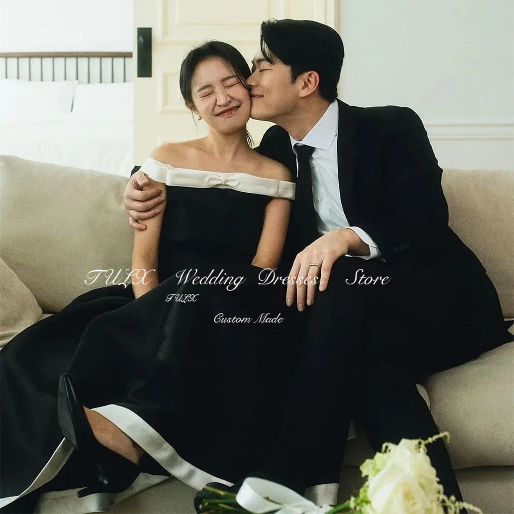 TULX Simple Black Ankle-Length Evening Party Dresses Boat Neck Off the Shoulder A-line Draped Satin Korea Wedding Shoot Dress
TULX Simple Black Ankle-Length Evening Party Dresses Boat Neck Off the Shoulder A-line Draped Satin Korea Wedding Shoot Dress