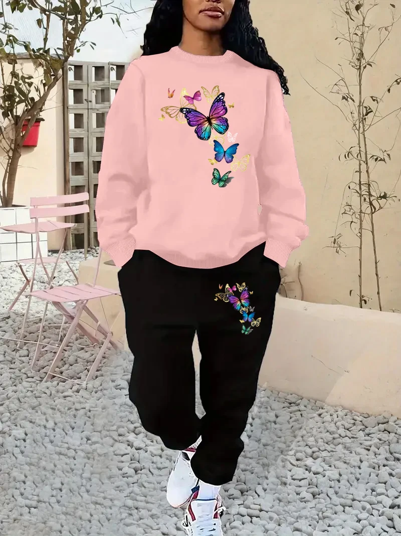 Women Clothing Two-piece set Butterfly print Harajuku autumn and winter warm and fashionable loose clothes and pants casual 2024
Women Clothing Two-piece set Butterfly print Harajuku autumn and winter warm and fashionable loose clothes and pants casual 2024