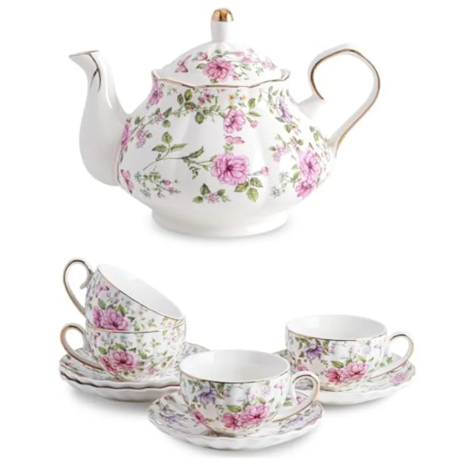 Flower Ceramic Teapot, 22oz, Tea Cup and Saucers, 6.4oz
Flower Ceramic Teapot, 22oz, Tea Cup and Saucers, 6.4oz