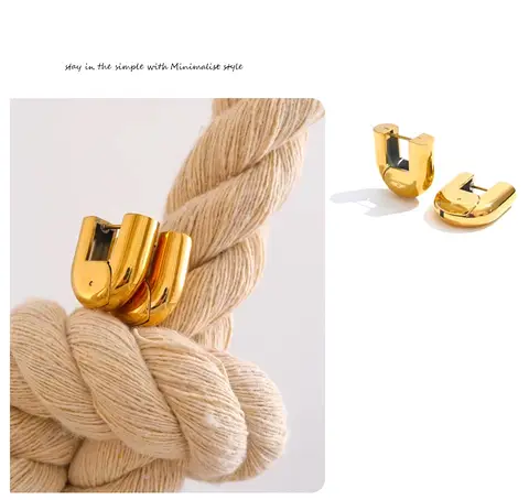 Ins Luxury Textured Hollow U Hoop Earrings Yhpup, 316L Stainless Steel 18K PVD Plated Glossy Waterproof Metal Hoops Elegant Jewelry for Ladies Street Outfit