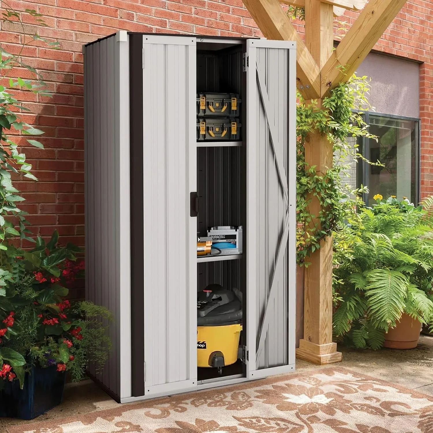 Outdoor Storage Cabinet Waterproof with Adjustable Shelves, Lockable Metal Outdoor Garden Storage Sheds Organizer, Versatile
Outdoor Storage Cabinet Waterproof with Adjustable Shelves, Lockable Metal Outdoor Garden Storage Sheds Organizer, Versatile