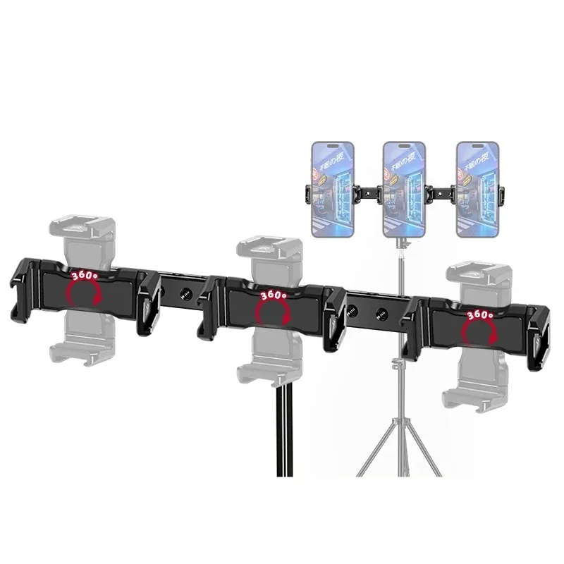3 Phone Holders Live Streaming Kit Horizontal Bar with 6 Cold Shoe Mounts, 360° Rotation Multi-Clamp Bracket for iPhone Android
3 Phone Holders Live Streaming Kit Horizontal Bar with 6 Cold Shoe Mounts, 360° Rotation Multi-Clamp Bracket for iPhone Android