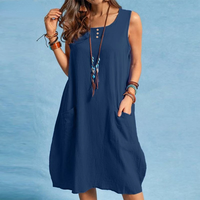 2022 Summer Women Elegant Sundress Bohemian O Neck Sleeveless Knee-length Dress Casual Tanks Vestido Sarafan Robe Femme 7
2022 Summer Women Elegant Sundress Bohemian O Neck Sleeveless Knee-length Dress Casual Tanks Vestido Sarafan Robe Femme 7
