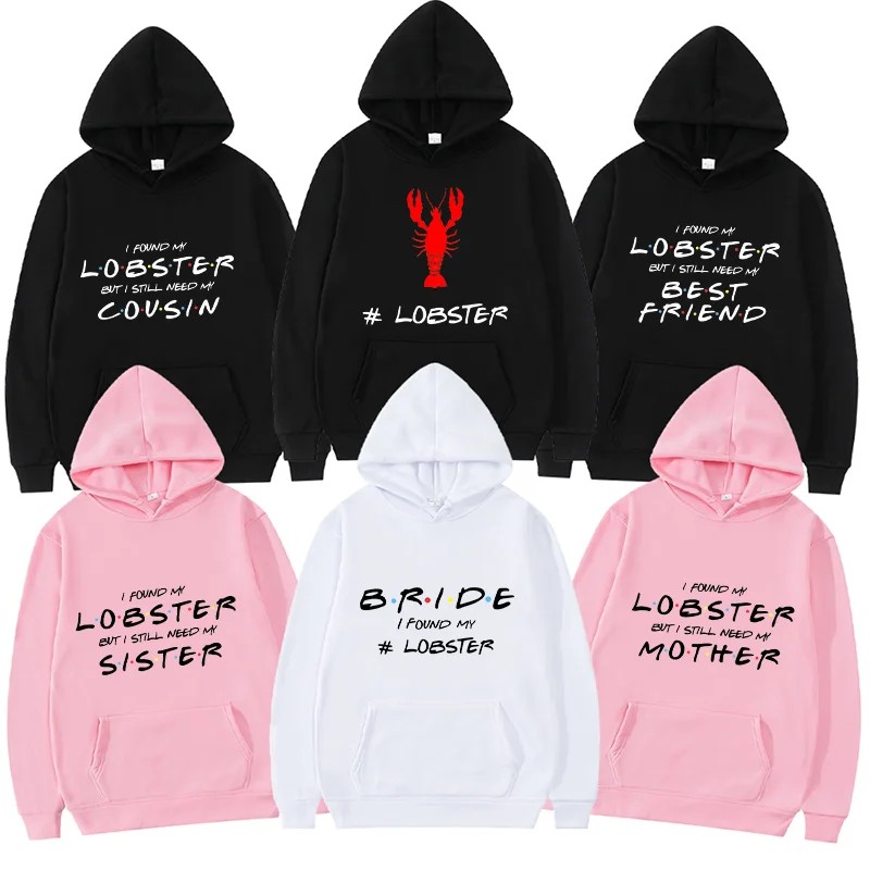 Толстовки с капюшоном на тему «Друзья» для девичника с принтом «Я нашла своего лобстера/невесту» для команды невесты, свадебные парные топы
Толстовки с капюшоном на тему «Друзья» для девичника с принтом «Я нашла своего лобстера/невесту» для команды невесты, свадебные парные топы