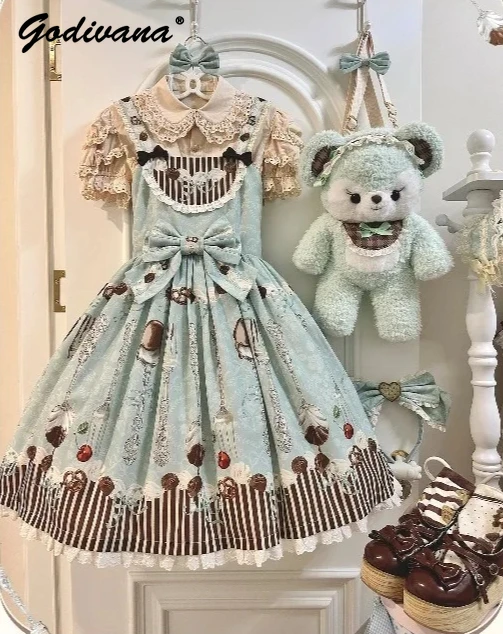 Платье JSK в стиле Лолита с принтом, размеры L-4XL, новинка весны и лета, милое женское платье с бантом, облегающее, на бретельках
Платье JSK в стиле Лолита с принтом, размеры L-4XL, новинка весны и лета, милое женское платье с бантом, облегающее, на бретельках