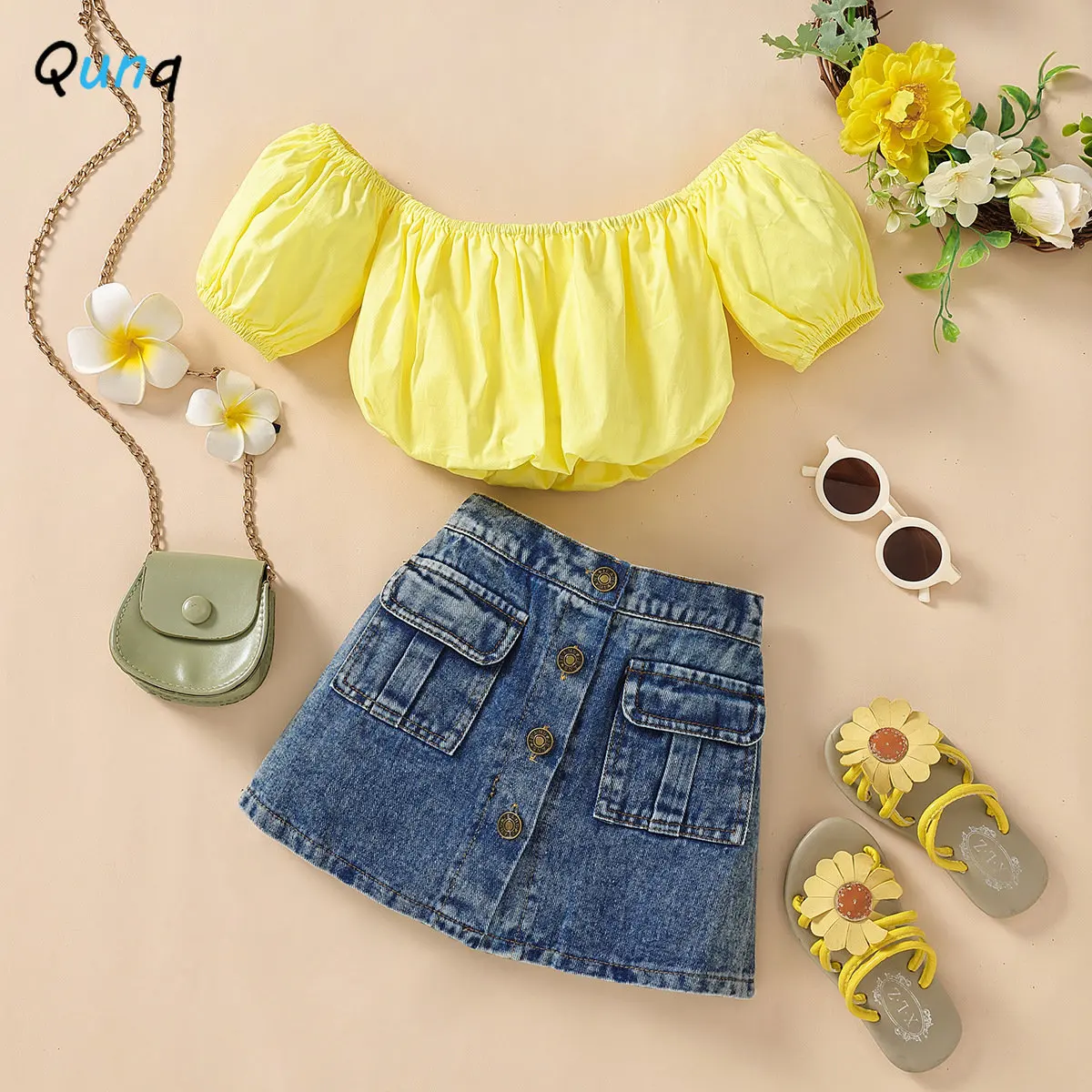 Qunq 2023 Summer Girls Solid Off The Shoulder Short Sleeve Top+Denim Button Up Skirt 2 Pieces Set Casual Kids Clothes Age 3T-8T
Qunq 2023 Summer Girls Solid Off The Shoulder Short Sleeve Top+Denim Button Up Skirt 2 Pieces Set Casual Kids Clothes Age 3T-8T
