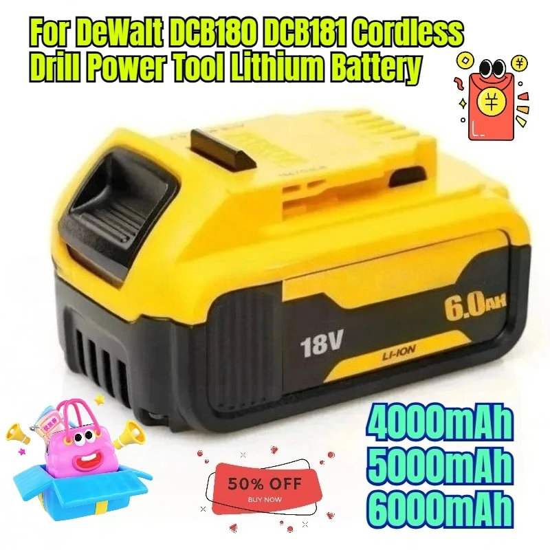 18V 4000/5000/6000mAh for DeWalt DCB180 DCB181 Cordless Drill Power Tool Lithium Battery
18V 4000/5000/6000mAh for DeWalt DCB180 DCB181 Cordless Drill Power Tool Lithium Battery