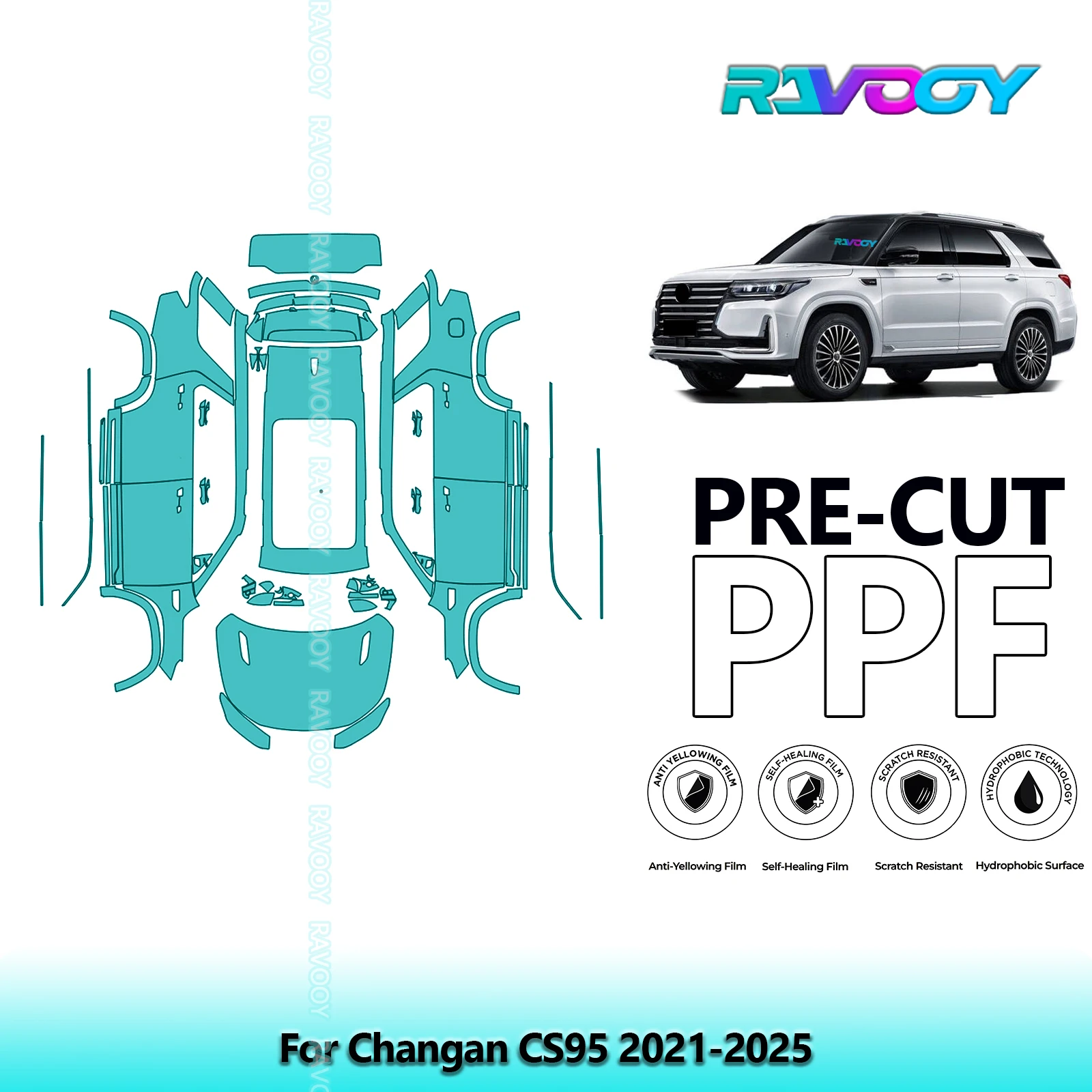 Full Vehicle Clear Bra Precut PPF Paint Protection Film For Changan CS95 2021-2025
Full Vehicle Clear Bra Precut PPF Paint Protection Film For Changan CS95 2021-2025