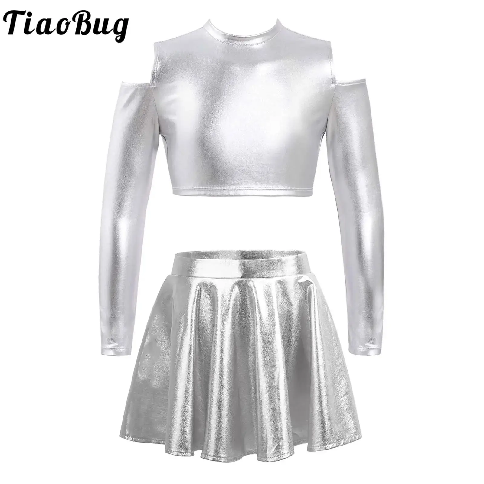 Kids Girls Metallic Dance Outfits Modern Jazz Figure Skating Performance Long Sleeve Off Shoulder Crop Top with Pleated Skirt
Kids Girls Metallic Dance Outfits Modern Jazz Figure Skating Performance Long Sleeve Off Shoulder Crop Top with Pleated Skirt