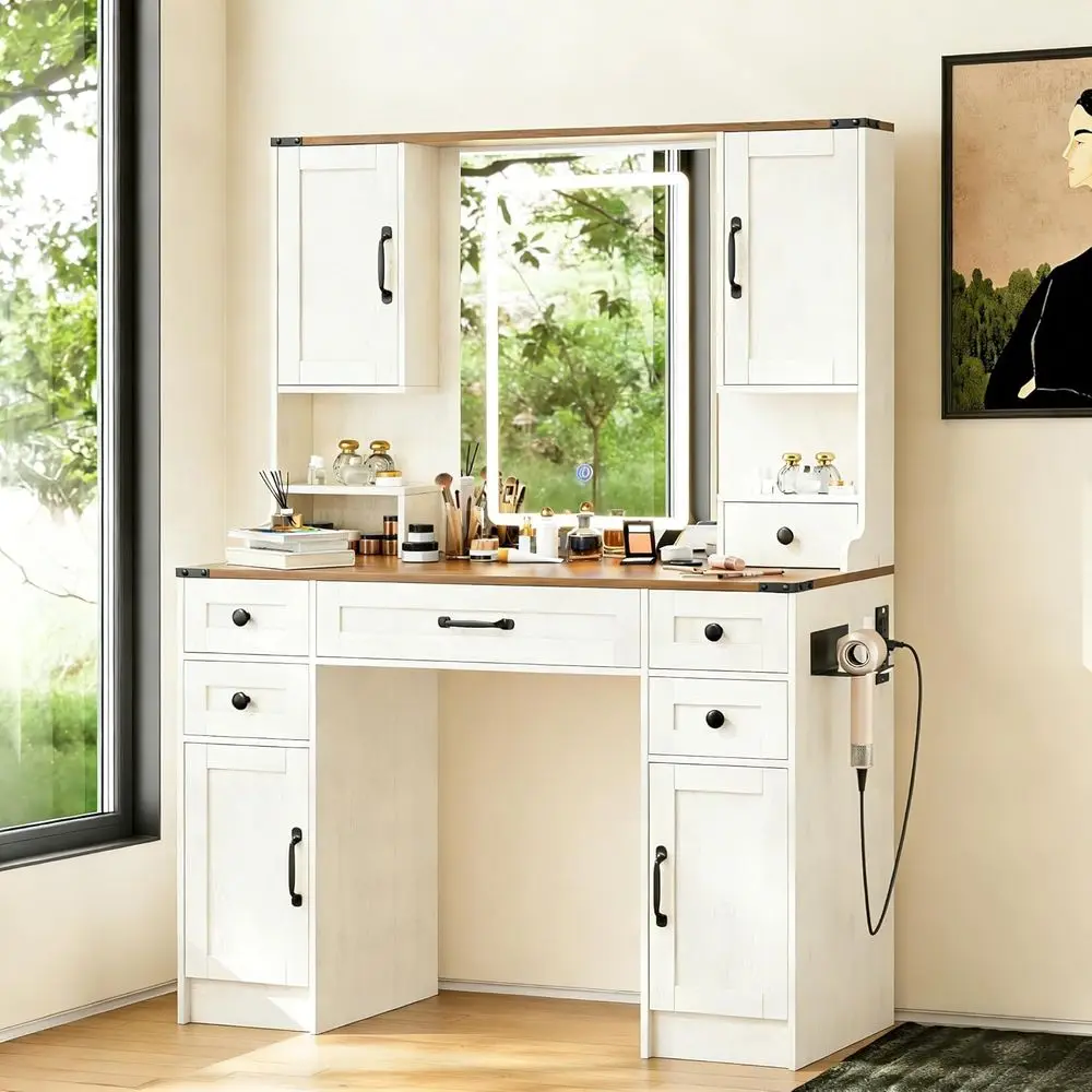 Large Makeup Vanity Desk with Mirror and Lights, 5 Drawers and 4 Cabinets, 3 LED Lights, Brown Makeup Table Set for Girls Bedroo
Large Makeup Vanity Desk with Mirror and Lights, 5 Drawers and 4 Cabinets, 3 LED Lights, Brown Makeup Table Set for Girls Bedroo