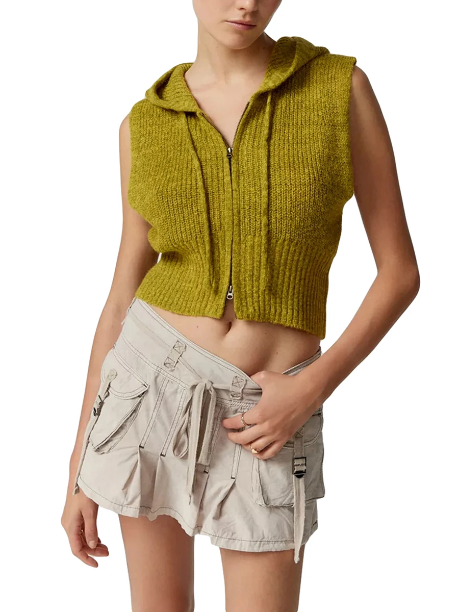2024 Women's Solid Drawstring Hooded Zipper Cardigan Waistcoat Fashion Female Casual Crop Tank Tops Sleeveless Knit Sweater Vest
2024 Women's Solid Drawstring Hooded Zipper Cardigan Waistcoat Fashion Female Casual Crop Tank Tops Sleeveless Knit Sweater Vest