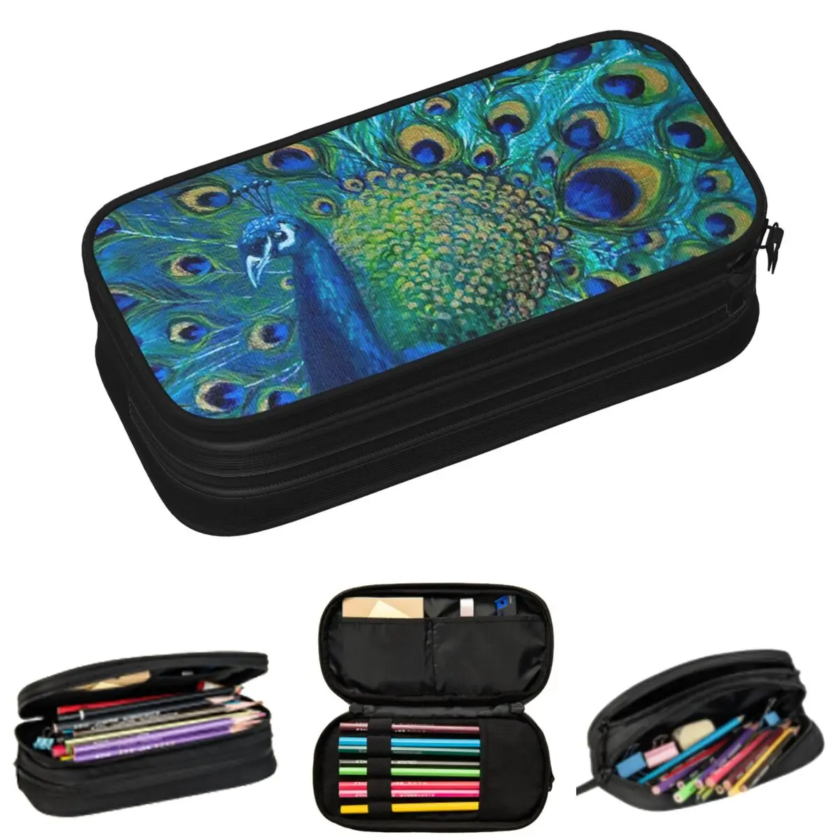 Peacock Blue Colorful Peacock Illustration Pencil Cases for Student Gifts Pen Box Pencil Bag Large Capacity Pencil Pouch
Peacock Blue Colorful Peacock Illustration Pencil Cases for Student Gifts Pen Box Pencil Bag Large Capacity Pencil Pouch